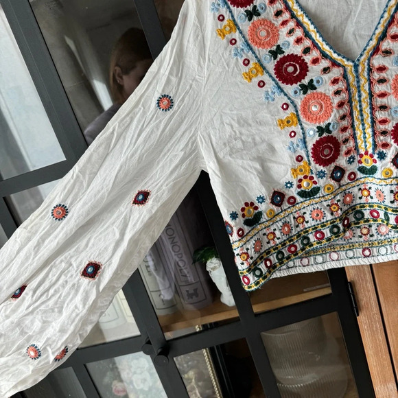 Zara Embroidered Set embellished beaded skirt top boho colorful long sleeve crop - Picture 7 of 14